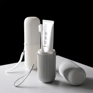 便携式旅行牙刷盒套装洗水杯带盖牙刷牙膏架，用于旅行野营商务旅行学校