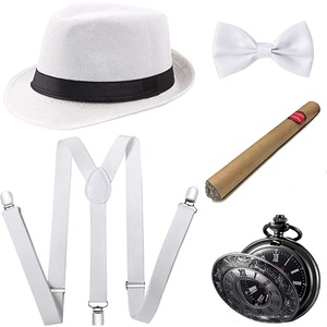 Disfraz de Cosplay de El Gran Gatsby, Conjunto de Accesorios de Gánster de los Años 20 <span class=keywords><strong>para</strong></span> Hombre - Sombrero Fedora, <span class=keywords><strong>Tirantes</strong></span>, Brazaletes, Corbata de Moño - Product Image 2