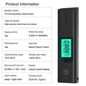 2026 AM08 Detektor Alkohol Portabel Presisi Tinggi Konsentrasi Alkohol 0.00~19.00%<span class=keywords><strong>BAC</strong></span> Penguji Alkohol Tanpa Kontak - Product Image 4