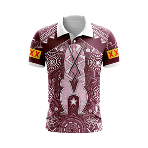 Queensland Inspired Aboriginal Print Rugby Sportswear, Quick Dry Sublimation <b>Maroon</b> Jersey Hoodie Polo Singlet Set - Product Image 4