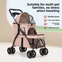 Poussette pliable à double étage pour chien et chat, légère, détachable, avec 8 roues et fermeture éclair sécurisée