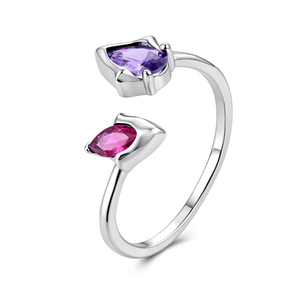 Modern <b>Silver</b> Plated Gemstone <b>Ring</b> With Pink And Purple Pear <b>Cubic</b> <b>Zirconia</b> Claw Setting Women's Fashion Jewelry Daily Wear Gift - Product Image 1