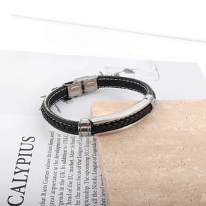 Simple Multicolor Leather Soft Bracelet Stainless Steel Bracelet for <b>Men</b> and Women - Product Image 1