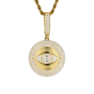 Collier pendentif couleur or avec zircon cubique, breloque ronde, chaîne de bijoux pour hommes - Product Image 2