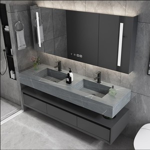 Meuble de salle de bain moderne en pierre frittée avec lavabo résistant à l'eau et support de toilette - Product Image 5