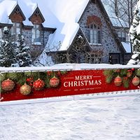 Bannière longue Joyeux Noël Rouge avec Boules de Noël et Branches de Pin pour Jardin Extérieur Décorations de Fête Personnalisables
