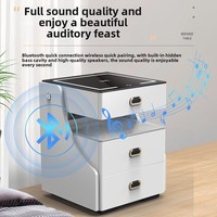 Onnais Mobilier de maison moderne Coffre-fort Table de chevet à double couche Serrure à clé Chargement sans fil intégré Bluetooth Audio Petit tiroir
