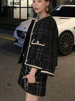 Ensemble Deux Pièces Style Européen Femme Automne Hiver : Veste Courte en Laine Bouclée et Mini Jupe Moulante