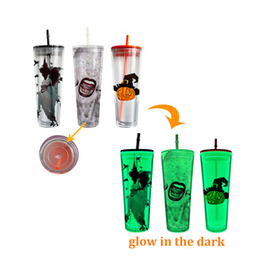 Vasos Reutilizables Pre-Perforados 24Oz Halloween Verde Resplandor EN LA Oscuridad Globo de Nieve Vaso Acrílico de Plástico de Doble Pared Vasos de Plástico - Product Image 2