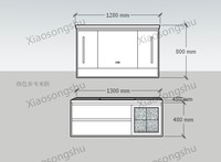 Meuble-lavabo double vasque mural de 48 pouces, style japonais moderne, avec miroir intelligent résistant à l'eau et vasque en céramique, pour salle de bain scolaire