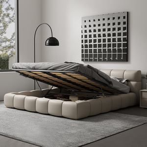Cama Tapizada de Diseño Italiano Moderno, Tamaño Queen, con Almacenamiento, Tapicería de Cuero Genuino Acolchado, Estructura de Madera Resistente - Product Image 3
