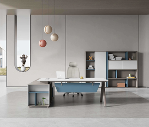 Prima kinh doanh giám sát bàn thiết lập tối gỗ hạt melamine hạt Hội Đồng Quản trị L hình bàn + Tầng Kệ Sách thực tế bộ - Product Image 2