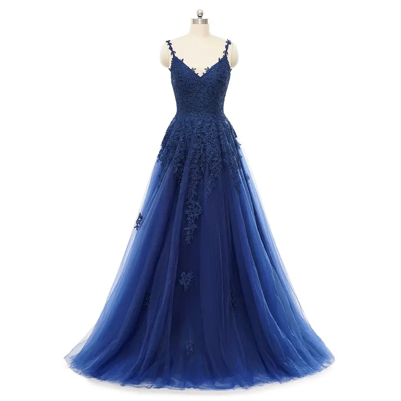 New Arrival High Quality Luxury Lace Evening Dress Blue Lace Up Ball Gowns For Women Evening Dresses