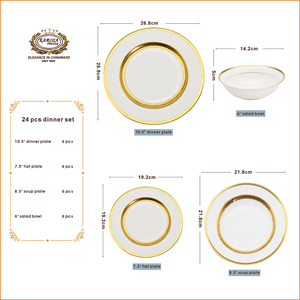 Nouvelle vaisselle <span class=keywords><strong>de</strong></span> table en <span class=keywords><strong>porcelaine</strong></span> <span class=keywords><strong>de</strong></span> Chine <span class=keywords><strong>de</strong></span> style banquet <span class=keywords><strong>de</strong></span> mariage populaire, 24 pièces, <span class=keywords><strong>luxe</strong></span>, gaufrée, véritable or, pour 6 personnes - Product Image 2