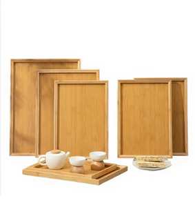 Plateau de service rectangulaire en bambou avec finition laquée |   Meuble de rangement moderne orange portable multi-compartiments et multi-niveaux, design détachable pour la maison - Product Image 4