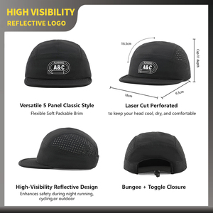 <span class=keywords><strong>Gorra</strong></span> de Campamento Plegable con Visera de Eva y Logotipo Reflectante Personalizado, <span class=keywords><strong>Gorra</strong></span> Australiana para Correr por Senderos, Negra - Product Image 5