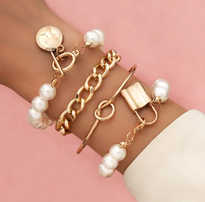 Hovvinci — ensemble de bracelets avec chaîne à maillons, pendentifs et pendentifs, pièces de monnaie, style cubain, en vogue