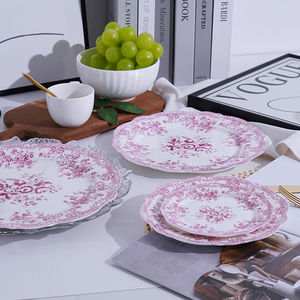 Morandi-style <strong>Small</strong> Flowers Bone China Dinnerware Ceramic <strong>Dinner</strong> Set Vintage Charger <strong>Plate</strong> for Wedding&amp;Party&amp;Rental - Product Image 4