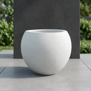 Maceta Minimalista de Cemento Blanco para Jardín Exterior, con Orificio de Drenaje, Diseño Circular de Terrazo para Flores y Plantas Verdes - Product Image 3