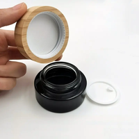 Wadah Kosmetik Bambu Hitam Matte Mewah Wadah Kosmetik Kaca Buram dengan Tutup Bambu dan Sendok