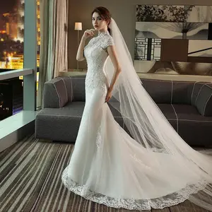 2022 नई स्लिम Waisted Fishtail ब्राइडल गाउन सुरुचिपूर्ण सफेद फीता मरमेड शादी की पोशाक के लिए महिलाओं