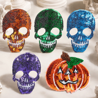 Patchs brodés à sequins Halloween, appliques colorées Crâne et Citrouille pour vêtements, vestes, sacs, décoration DIY