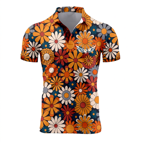 Polo imprimé pour homme, manches courtes, décontracté, en polyester tissé respirant, coupe classique, impression numérique - Product Image 1