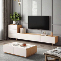 Table basse en bois massif et meuble TV combinaison de lumière armoire de rangement de luxe pour le salon