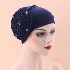 Nouveau Turban Africain pour <span class=keywords><strong>Femme</strong></span> 2024 – Chapeau Musulman en Soie Lactée Tressée avec Perles, <span class=keywords><strong>Simple</strong></span> et Uni, Nœud Élastique pour la Tête - Product Image 6