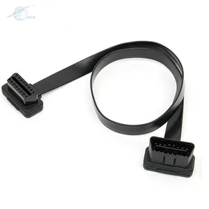 Low Profile Flat Ribbon OBD Diagnostic Cable Male to Female 16 Pin J1962 OBDII Right Angle Extension Wire OBD Extension Cable