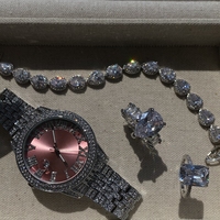 Montres à quartz de luxe Hip Hop avec diamants, montres à cadran rose, montres étanches en verre pour hommes et femmes, tendance 2022
