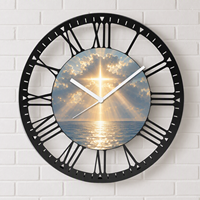 Horloge murale en fer à chiffres romains, motif Église Nuit étoilée, en stock pour la décoration murale religieuse de la maison et du salon