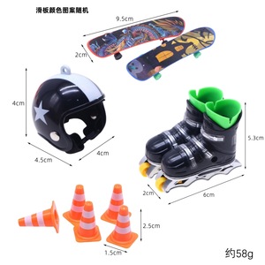 Casa de muñecas miniatura plástico elfo <span class=keywords><strong>muñeca</strong></span> con patines Mini simulación Skate casco DIY juguete dedo monopatín barricada - Product Image 6