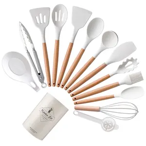 Resistente Ao Calor Cozinha Silicone Cozinhar Colheres Utensílio Conjunto Antiaderente Silicone Utensílios De Cozinha com Alça De Madeira