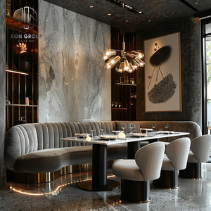 <span class=keywords><strong>Table</strong></span> Ronde <span class=keywords><strong>de</strong></span> Luxe Personnalisée Ron Group en Marbre, Chaise en Velours, Banquette Grise, Mobilier <span class=keywords><strong>de</strong></span> Restaurant - Product Image 3