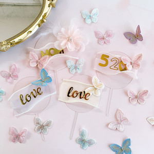 ท็อปเปอร์เค้กอะคริลิค รูปผีเสื้อ ดอกไม้ ความรัก ตกแต่งเค้กวันวาเลนไทน์ งานแต่งงาน ด้วยน้ำผึ้งและความหวาน - Product Image 3