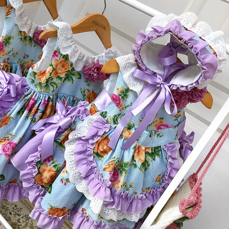 9122116 baby spanish dresses for girls clothing vintage flower floral fashion ruffles Lolita boutiques kids clothes wholesale