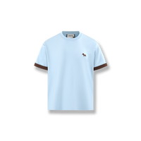 T-shirt décontracté pour homme en jersey, coupe régulière, col rond, avec broderie cheval, manches contrastantes, mélange coton modal 260g, anti-plis