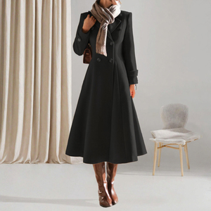 Manteau d'hiver long pour femme, élégant, en polyester épais, à double boutonnage, motif peau de serpent, coupe ajustée, longueur intégrale, chaud et tendance - Product Image 3