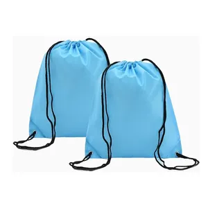 กระเป๋าเป้สะพายหลังพับได้ทำจากโพลีเอสเตอร์รีไซเคิลสำหรับใส่ออกกำลังกายในบ้านกระเป๋าหูรูดสีฟ้า
