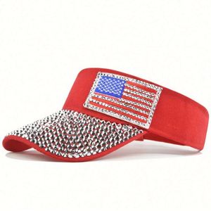 Design Your Own Wholesale Straw America Flag Crystal Sun Visor <b>Hat</b> with Rhinestone <b>for</b> Outdoor Travel Cycling - Product Image 2