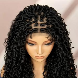 Braided Synthetic <strong>Hair</strong> Glueless Full Lace Three-Strand Adjustable Cap Wig #1B Black African Women's Wholesale - Product Image 3