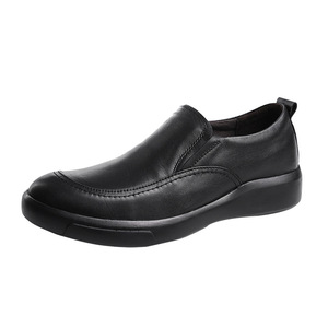 Lukangyuan Men's <b>Round</b> Toe Loafers Black Genuine Leather Slip-On <b>Cushioned</b> Rubber Sole All Seasons Chunky Shoes - Product Image 5