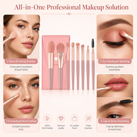 Ensemble de pinceaux de maquillage synthétiques avec logo personnalisé, pour le visage, les yeux, le fond de teint, mini pinceaux de maquillage portables et mignons, sac à fermeture éclair pour enfants