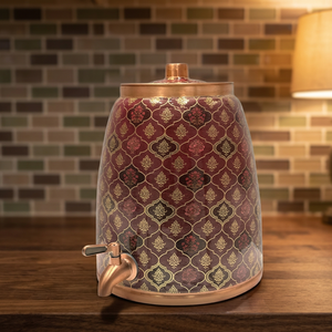 Distributeur d'eau en acier inoxydable avec motif rouge et doré, fonctionnement manuel, chargement par le haut, usage domestique - Product Image 3
