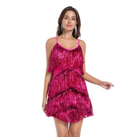 Robe de danse latine pour femme, style européen et américain, tendance 2025, pour soirée, spectacle, avec paillettes, bretelles spaghetti, taille naturelle