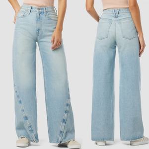 Jeans pour femmes de marque de mode, vente en gros OEM, en denim bleu clair, délavé vintage, style décontracté sexy boyfriend, taille haute, coupe large et ample - Product Image 1