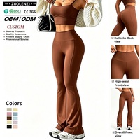 Nouveau design – Pantalon de yoga évasé taille haute marron châtain pour femme – Jambes larges, coupe bootcut, contrôle du ventre, effet push-up – Legging de sport et fitness