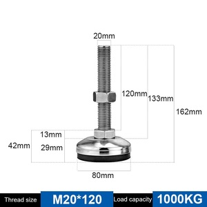 Pieds de nivellement réglables en acier inoxydable 80 mm, base antidérapante avec vis M20 - Product Image 1