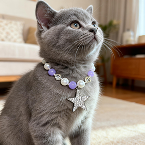 Nieuwe elegante paarse en witte kristallen kralen sterhanger voor huisdieren - Product Image 1